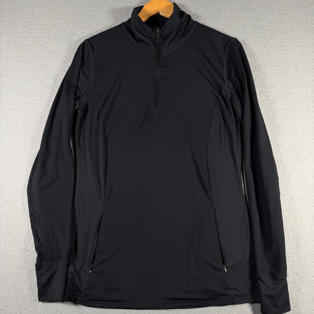 Fabletics‎ Womens Black Quarter Zip Long Sleeve Activewear Top Thumbholes Size M
